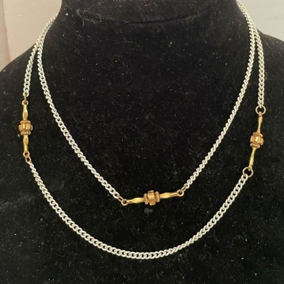 Avon Jewelry - 36” Vintage 1980 Avon white Curb chain 4 Tiger Eyes beads & 6 gold tone tubes